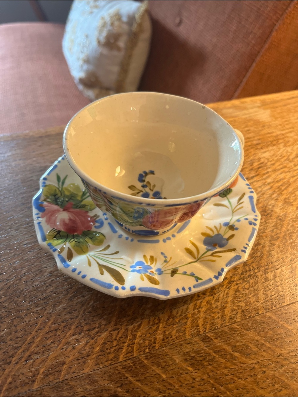 Vintage Italian Majolica Nova Rose Cup & Saucer